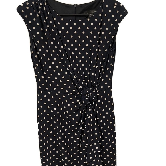 connected apparel Dresses & Skirts - Connected Apparel Navy and Cream Polka Dot Midi Dress